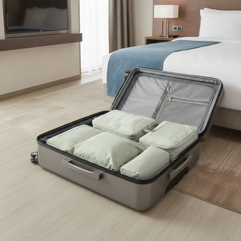 Valise rangée avec les pochettes de compression REBLOT